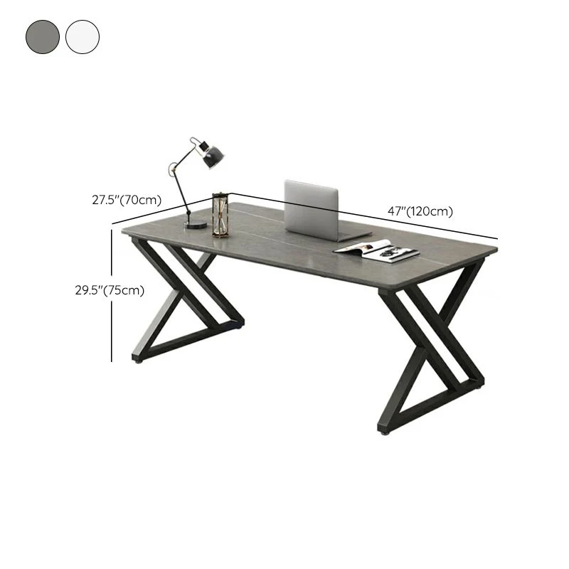 Bureau d'ordinateur rectangulaire au fini antique avec pieds en métal Clearhalo