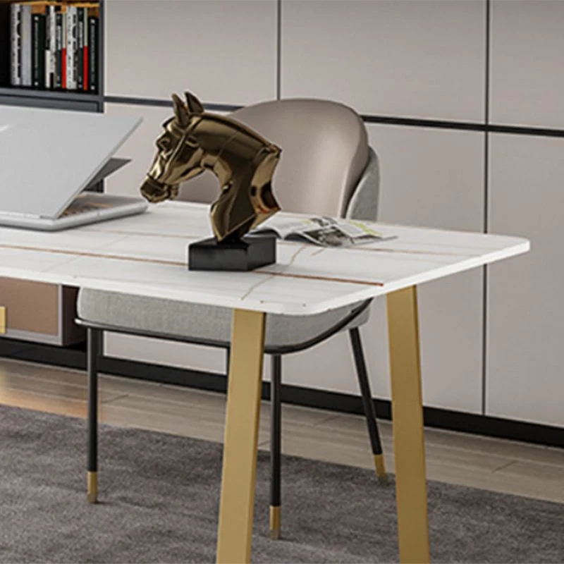 Bureau d'ordinateur rectangulaire au fini antique Glam avec pieds en métal Clearhalo