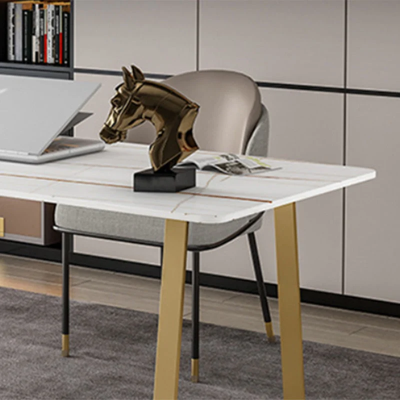 Bureau d'ordinateur rectangulaire au fini antique Glam avec pieds en métal Clearhalo