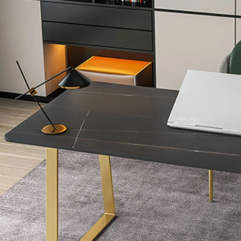 Bureau d'ordinateur rectangulaire au fini antique Glam avec pieds en métal Clearhalo