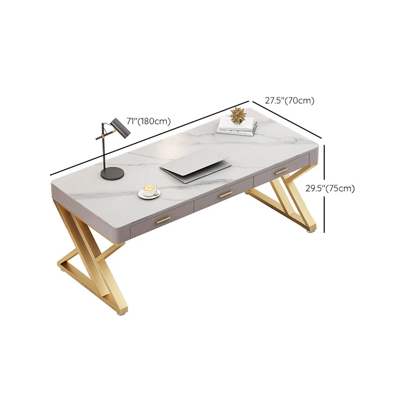 Bureau d'ordinateur rectangulaire Glam avec finition antique et tiroirs Clearhalo