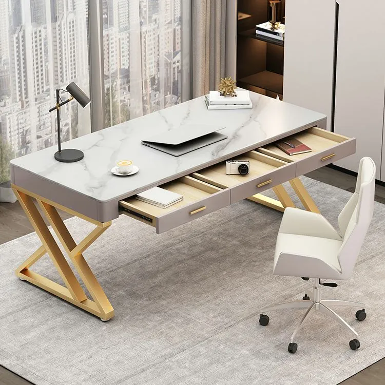 Bureau d'ordinateur rectangulaire Glam avec finition antique et tiroirs Clearhalo