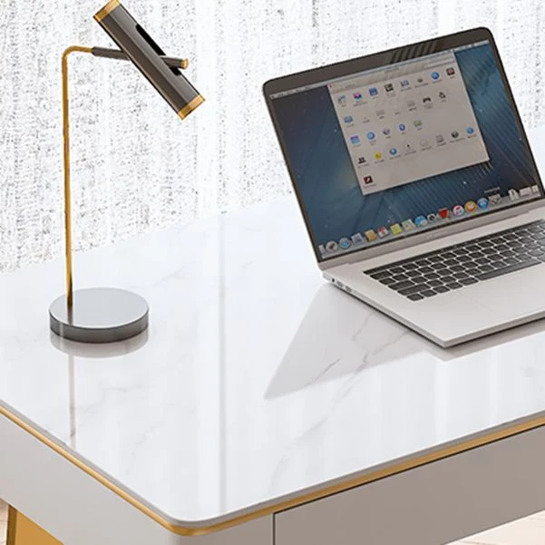 Bureau d'ordinateur rectangulaire Glam avec finition antique et 2 tiroirs de rangement Clearhalo