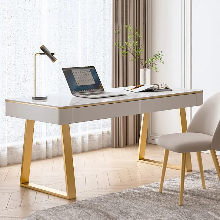 Bureau d'ordinateur rectangulaire Glam avec finition antique et 2 tiroirs de rangement Clearhalo
