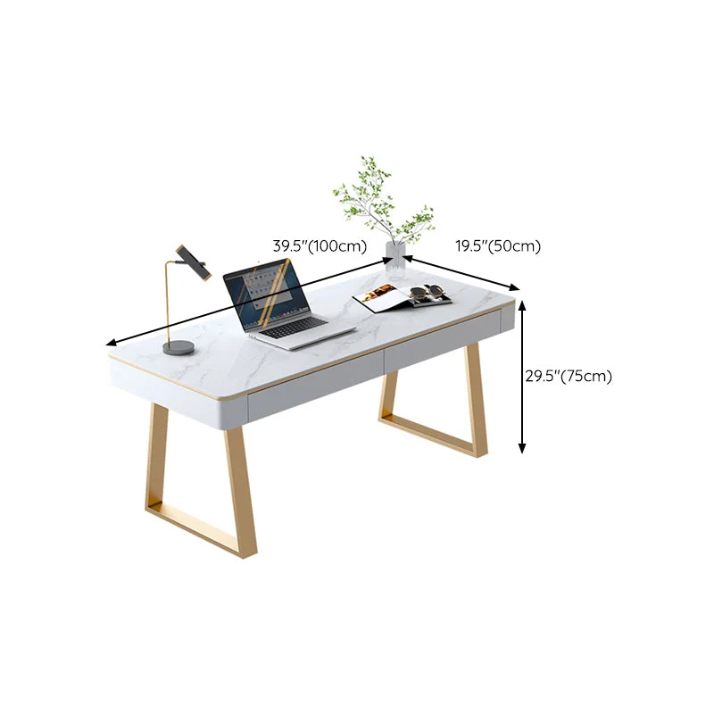 Bureau d'ordinateur rectangulaire Glam avec finition antique et 2 tiroirs de rangement Clearhalo