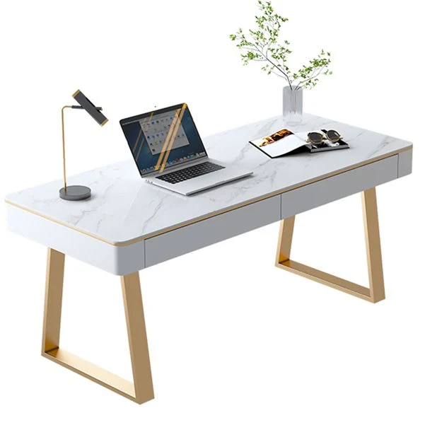 Bureau d'ordinateur rectangulaire Glam avec finition antique et 2 tiroirs de rangement Clearhalo