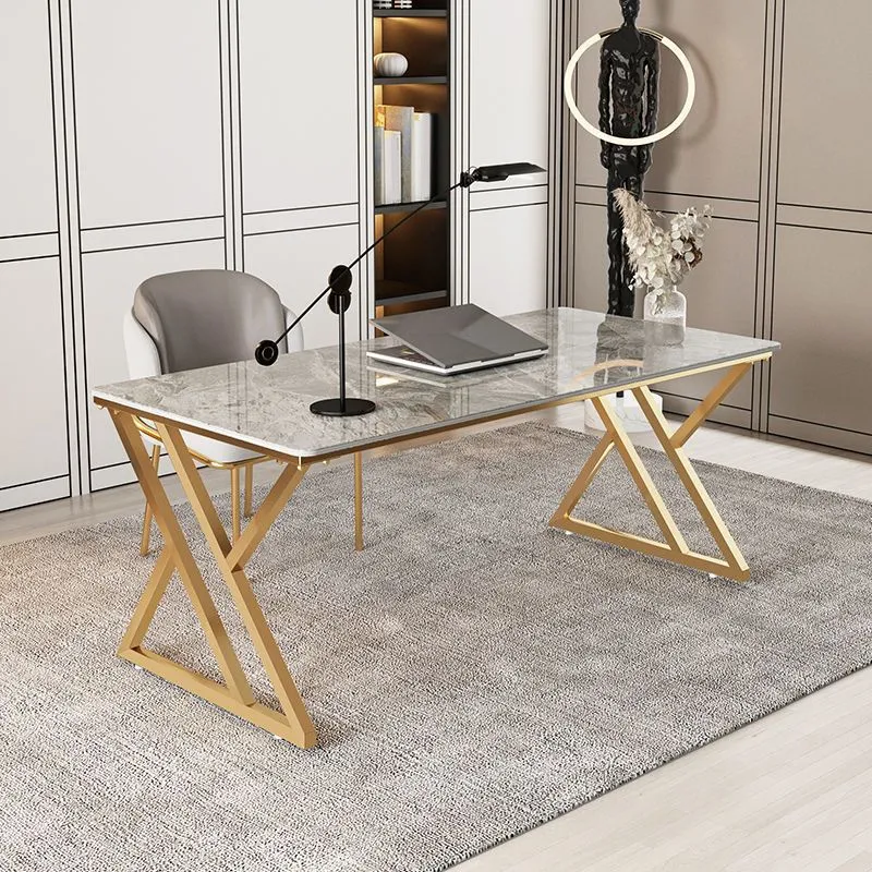 Bureau d'ordinateur rectangulaire Glam au fini antique avec pieds en métal Clearhalo