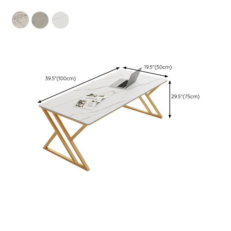 Bureau d'ordinateur rectangulaire Glam au fini antique avec pieds en métal Clearhalo