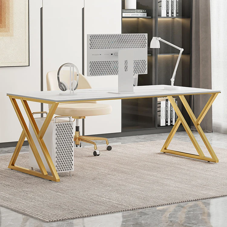 Bureau d'ordinateur rectangulaire Glam au fini antique avec pieds en métal Clearhalo