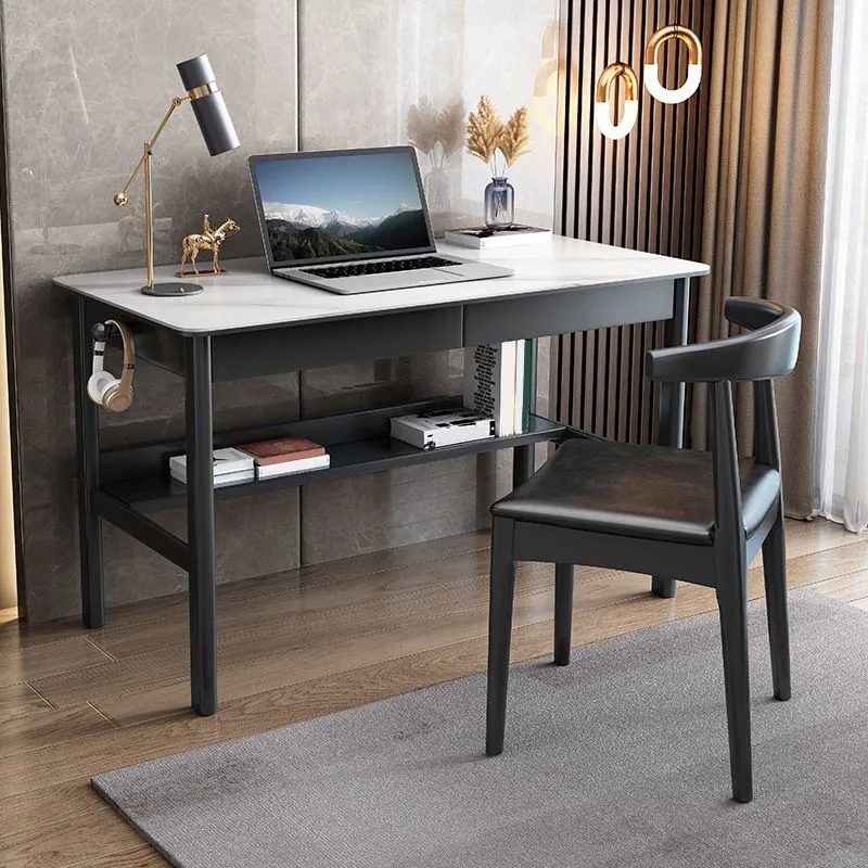 Bureau d'ordinateur rectangulaire moderne avec finition antique et pieds en métal Clearhalo