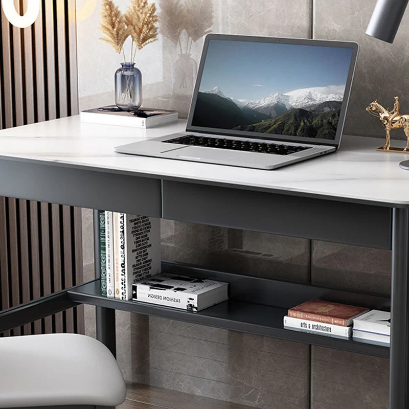 Bureau d'ordinateur rectangulaire moderne avec finition antique et pieds en métal Clearhalo