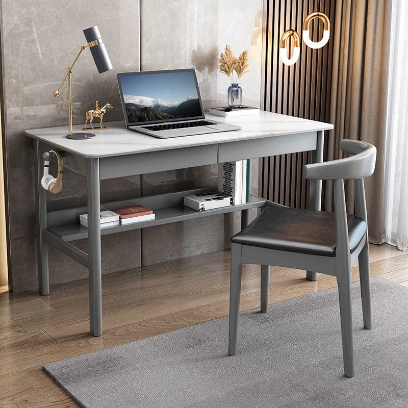 Bureau d'ordinateur rectangulaire moderne avec finition antique et pieds en métal Clearhalo