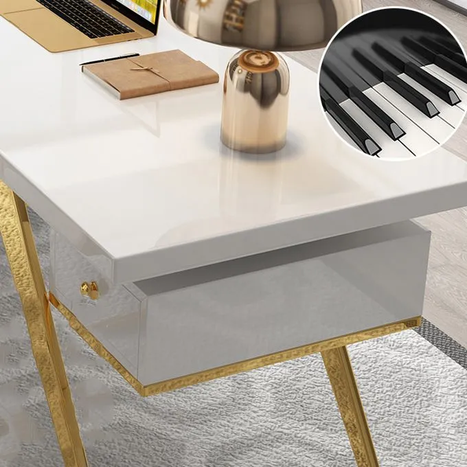 Bureau d'ordinateur rectangulaire moderne avec plateau en verre pour la maison Clearhalo