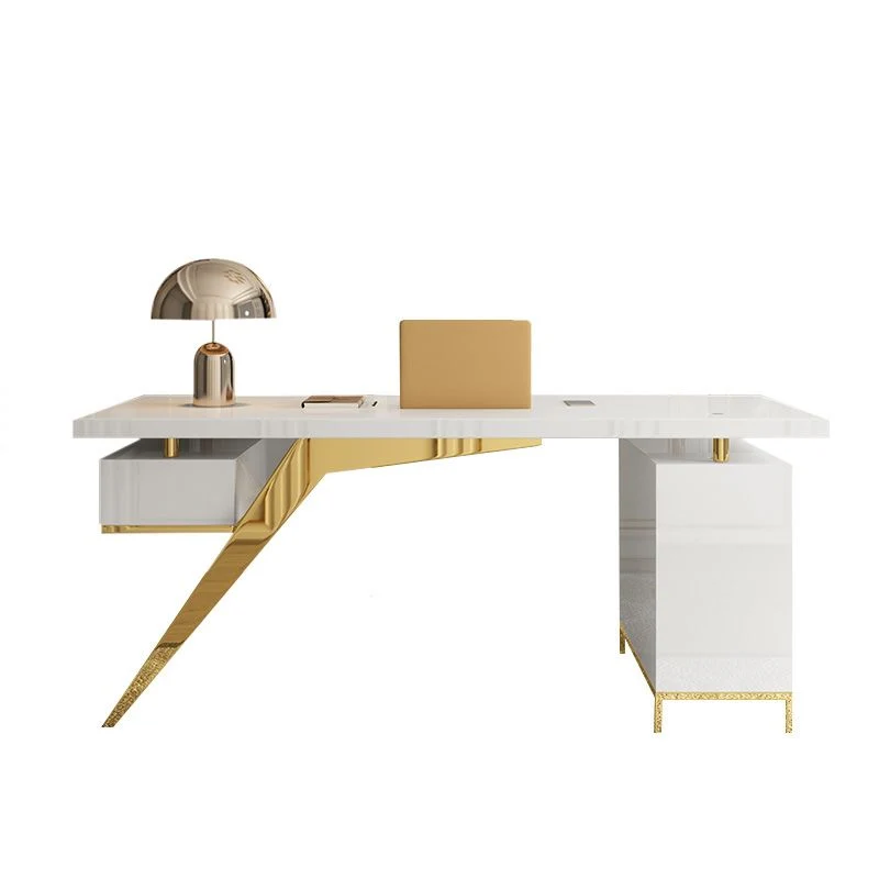 Bureau d'ordinateur rectangulaire moderne avec plateau en verre pour la maison Clearhalo