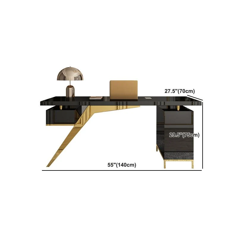 Bureau d'ordinateur rectangulaire moderne avec plateau en verre pour la maison Clearhalo