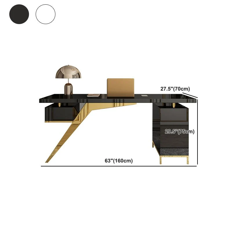 Bureau d'ordinateur rectangulaire moderne avec plateau en verre pour la maison Clearhalo
