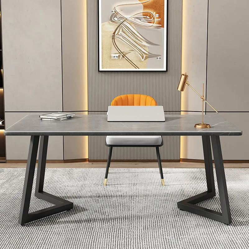 Bureau d'ordinateur rectangulaire en pierre, bureau d'ordinateur de style moderne en noir Clearhalo