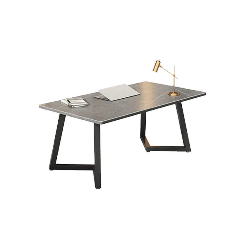 Bureau d'ordinateur rectangulaire en pierre, bureau d'ordinateur de style moderne en noir Clearhalo
