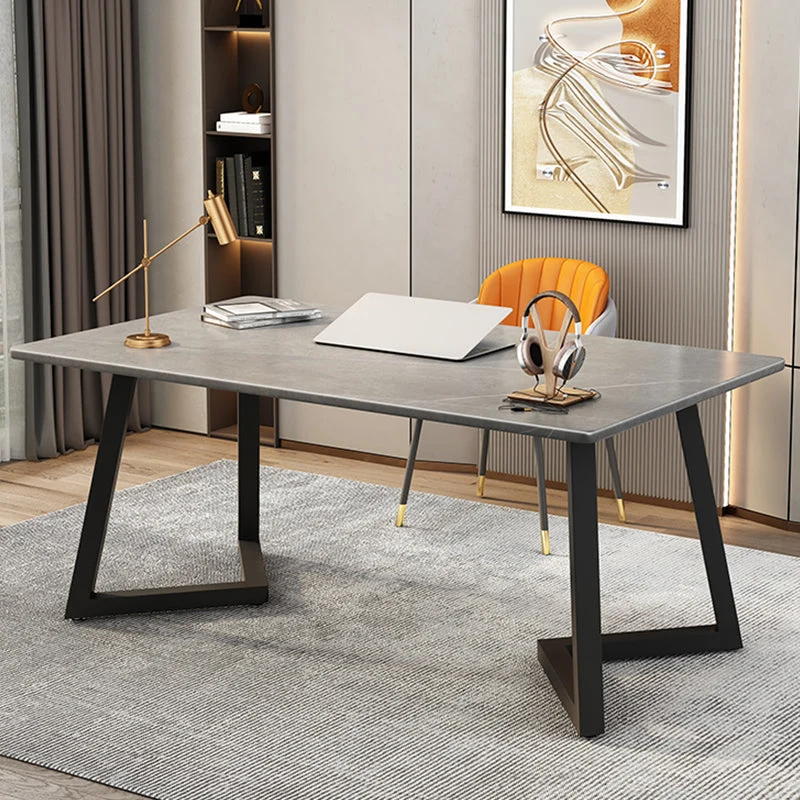 Bureau d'ordinateur rectangulaire en pierre, bureau d'ordinateur de style moderne en noir Clearhalo