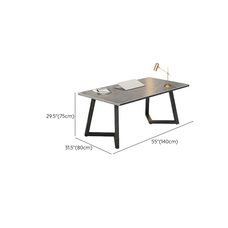 Bureau d'ordinateur rectangulaire en pierre, bureau d'ordinateur de style moderne en noir Clearhalo