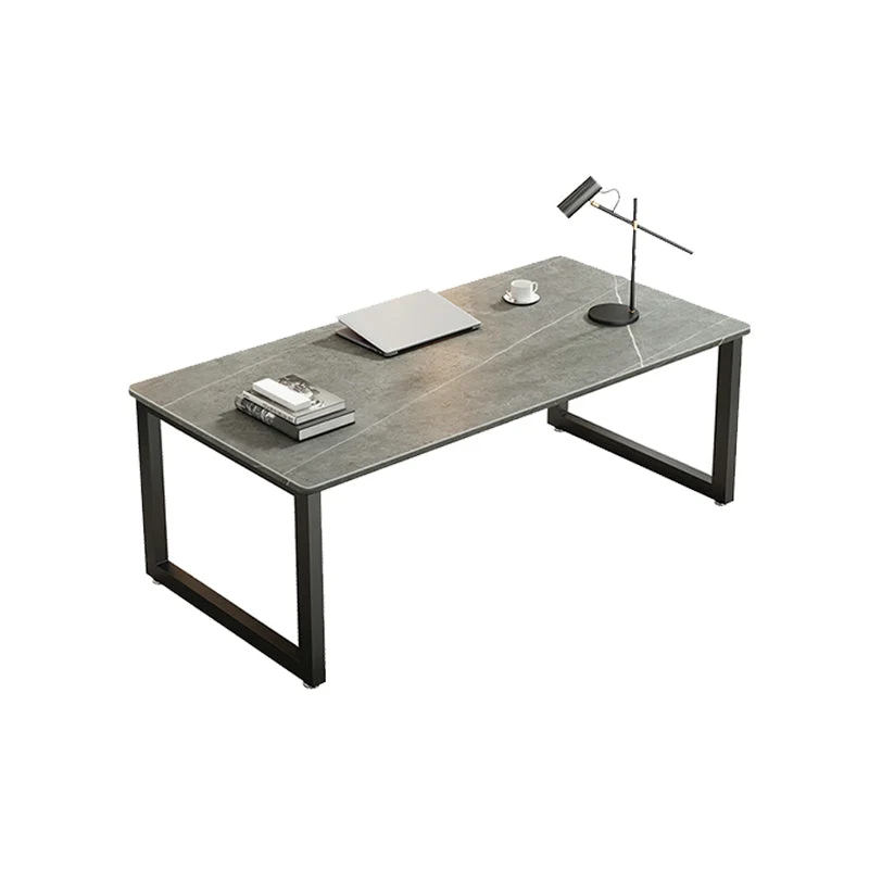 Bureau d'ordinateur rectangulaire en pierre, bureau d'ordinateur de style moderne en gris Clearhalo