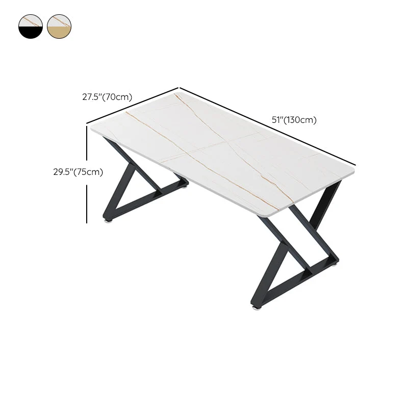 Bureau d'ordinateur rectangulaire en pierre de style Glam avec pieds en métal Clearhalo