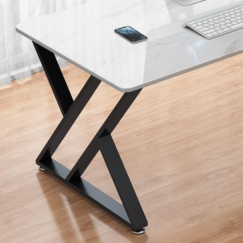 Bureau d'ordinateur rectangulaire en pierre de style Glam avec pieds en métal Clearhalo