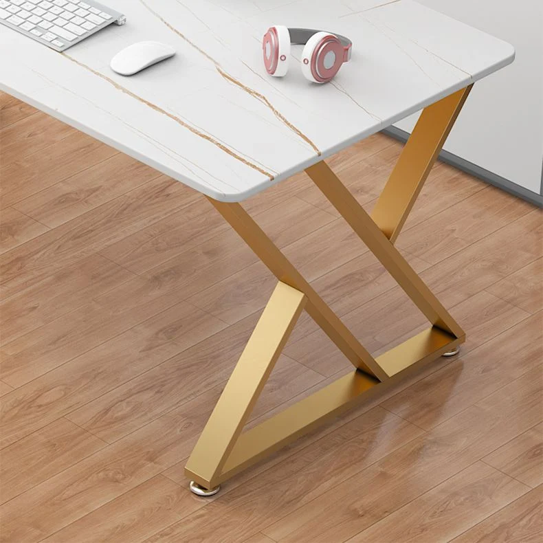 Bureau d'ordinateur rectangulaire en pierre de style Glam avec pieds en métal Clearhalo
