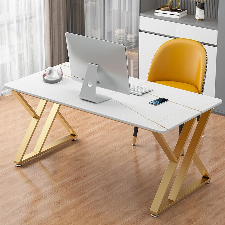 Bureau d'ordinateur rectangulaire en pierre de style Glam avec pieds en métal Clearhalo