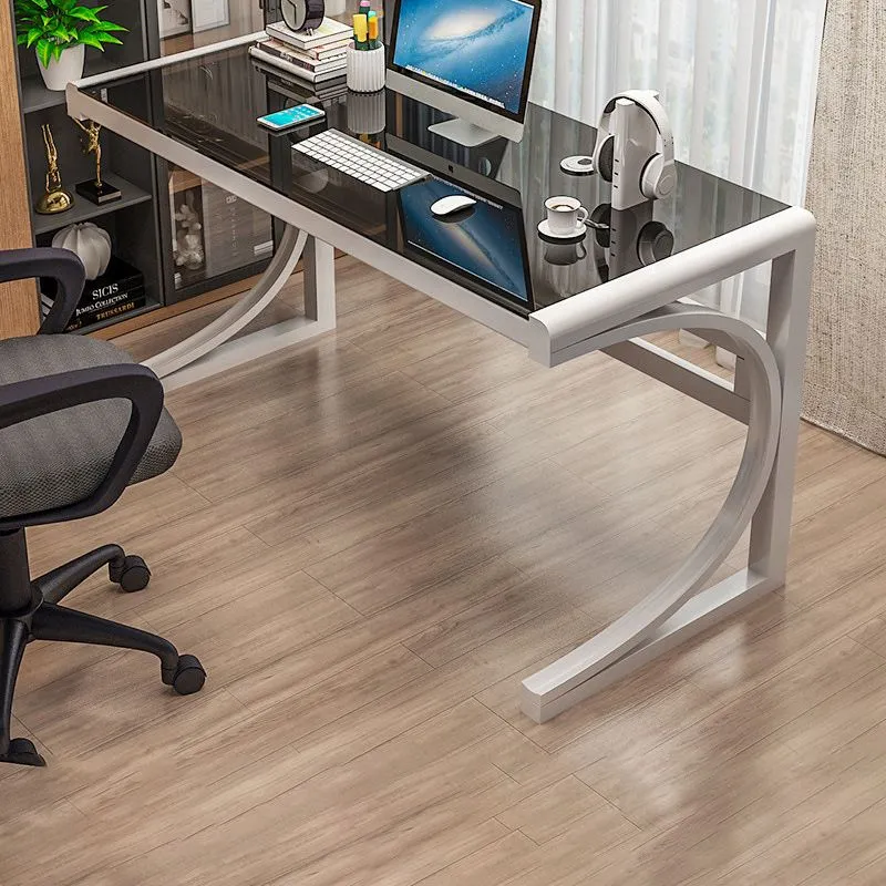 Bureau d'ordinateur rectangulaire en verre, bureau à domicile contemporain Clearhalo