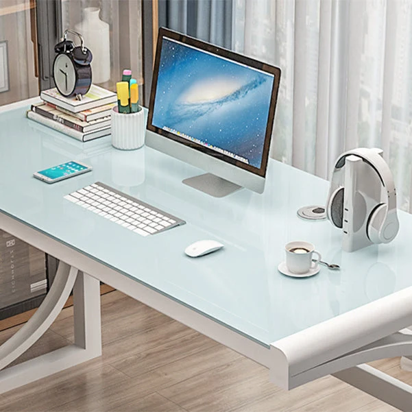 Bureau d'ordinateur rectangulaire en verre, bureau à domicile contemporain Clearhalo