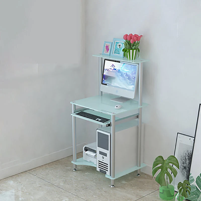 Bureau d'ordinateur rectangulaire en verre, plateau à clavier, bureau contemporain Clearhalo