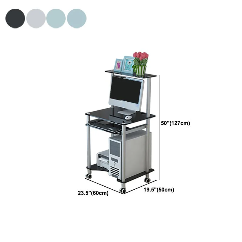 Bureau d'ordinateur rectangulaire en verre, plateau à clavier, bureau contemporain Clearhalo