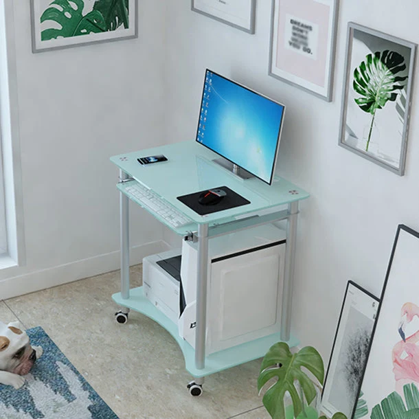 Bureau d'ordinateur rectangulaire en verre de style moderne, pour usage domestique Clearhalo