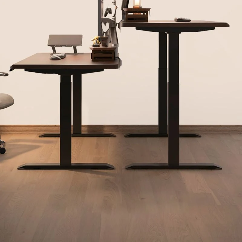 Bureau d'ordinateur à réglage électrique en hauteur, bureau d'écriture Bade en bois massif en forme de T Clearhalo
