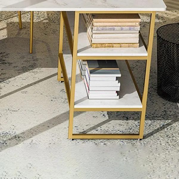 Bureau d'ordinateur de style Glam Bureau rectangulaire en marbre avec étagère de rangement Clearhalo