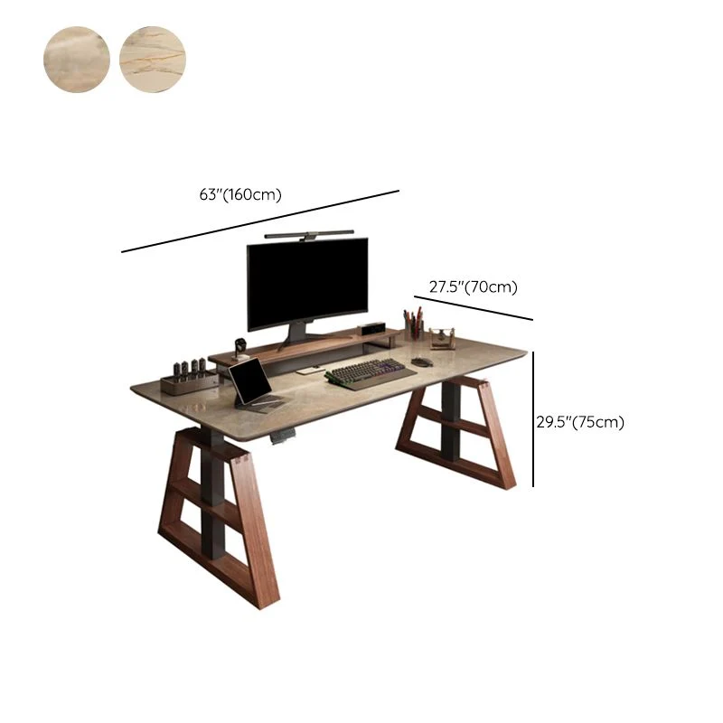 Bureau d'ordinateur de style moderne de forme rectangulaire, bureau de travail en pierre avec 2 pieds pour la maison Clear...