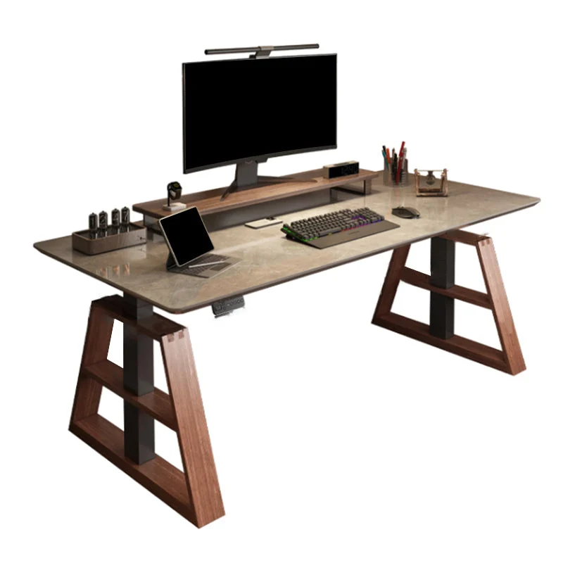 Bureau d'ordinateur de style moderne de forme rectangulaire, bureau de travail en pierre avec 2 pieds pour la maison Clear...