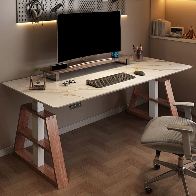 Bureau d'ordinateur de style moderne de forme rectangulaire, bureau de travail en pierre avec 2 pieds pour la maison Clear...