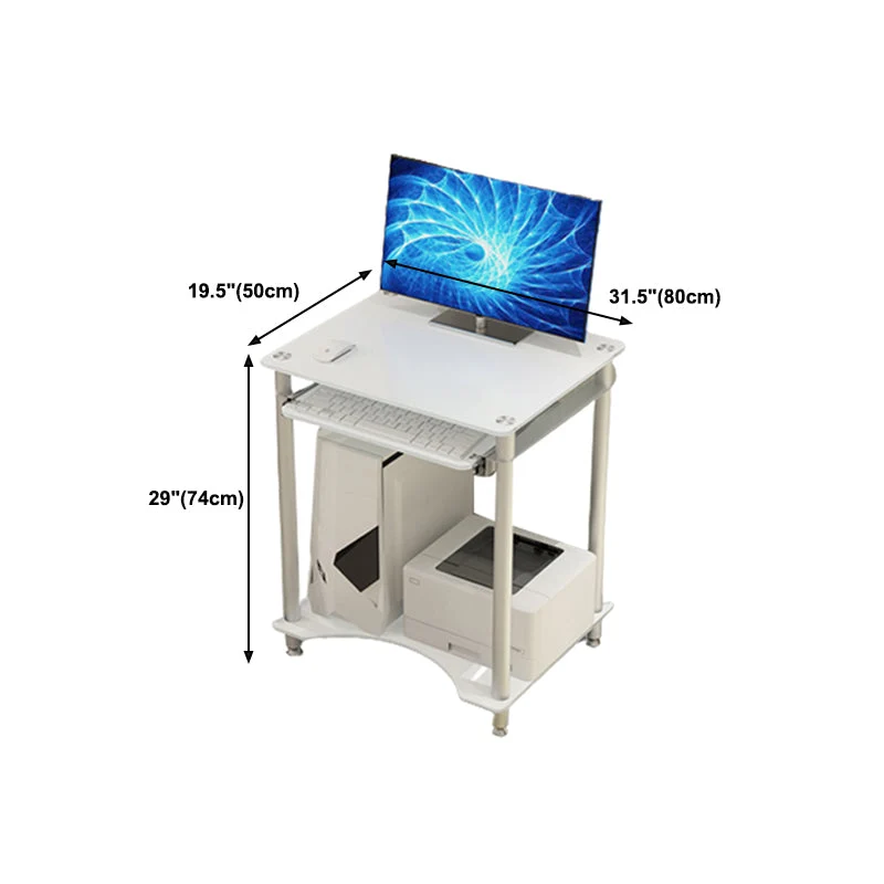 Bureau d'ordinateur en verre contemporain, plateau à clavier, bureau rectangulaire Clearhalo