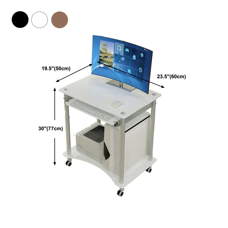 Bureau d'ordinateur en verre contemporain, plateau à clavier, bureau rectangulaire Clearhalo
