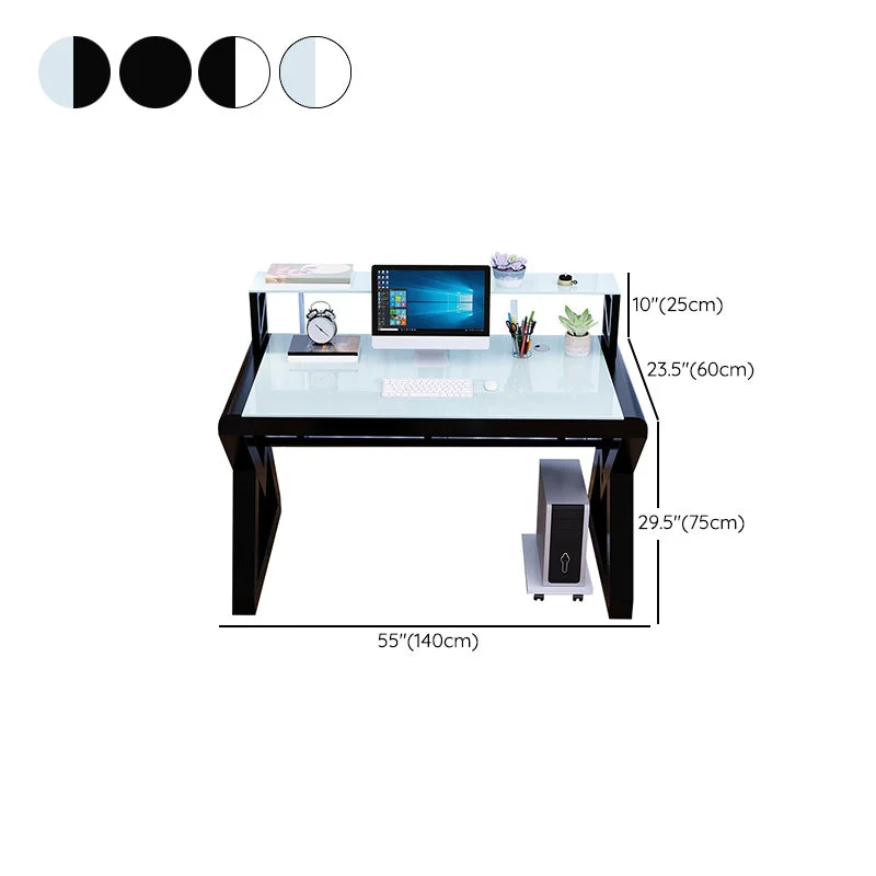 Bureau d'ordinateur en verre et métal, bureau rectangulaire moderne, 23,6" de large Clearhalo