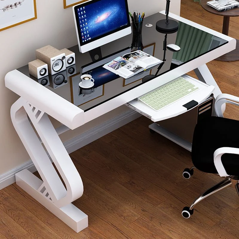Bureau d'ordinateur en verre trempé, bureau d'écriture avec gestion des câbles, hauteur 29,5 pouces Clearhalo