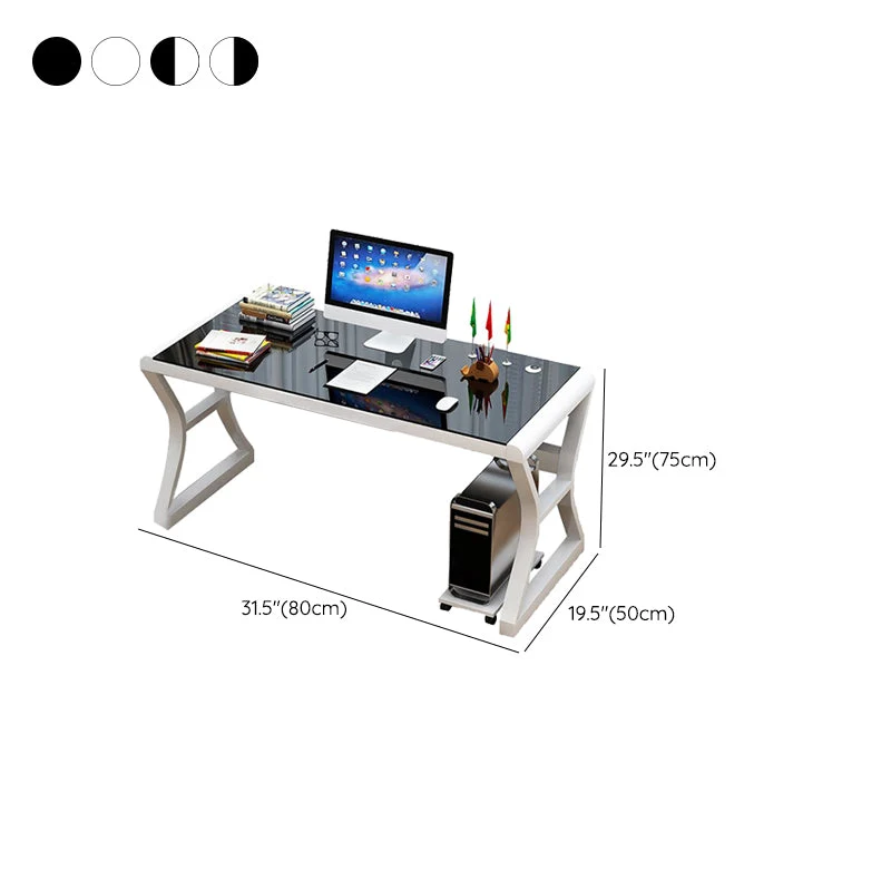 Bureau d'ordinateur en verre trempé, bureau de travail de forme rectangulaire avec 2 pieds pour la maison Clearhalo