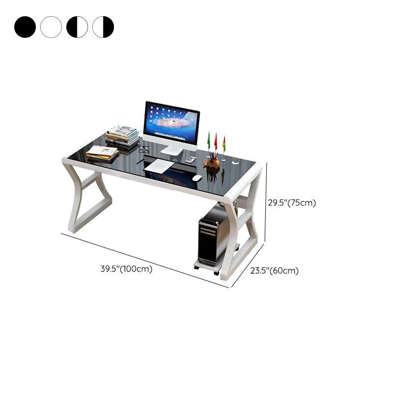 Bureau d'ordinateur en verre trempé, bureau de travail de forme rectangulaire avec 2 pieds pour la maison Clearhalo