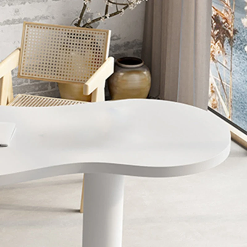 Bureau exécutif de forme spéciale, bureau en bois blanc pour le bureau Clearhalo
