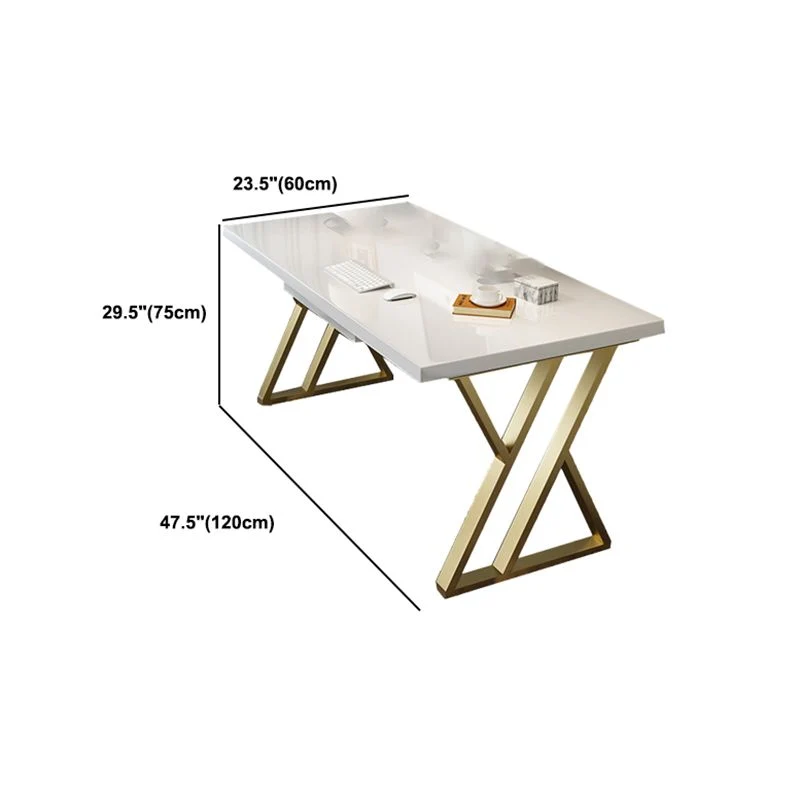 Bureau en fer et en pin avec tréteau de bureau doré et blanc Clearhalo