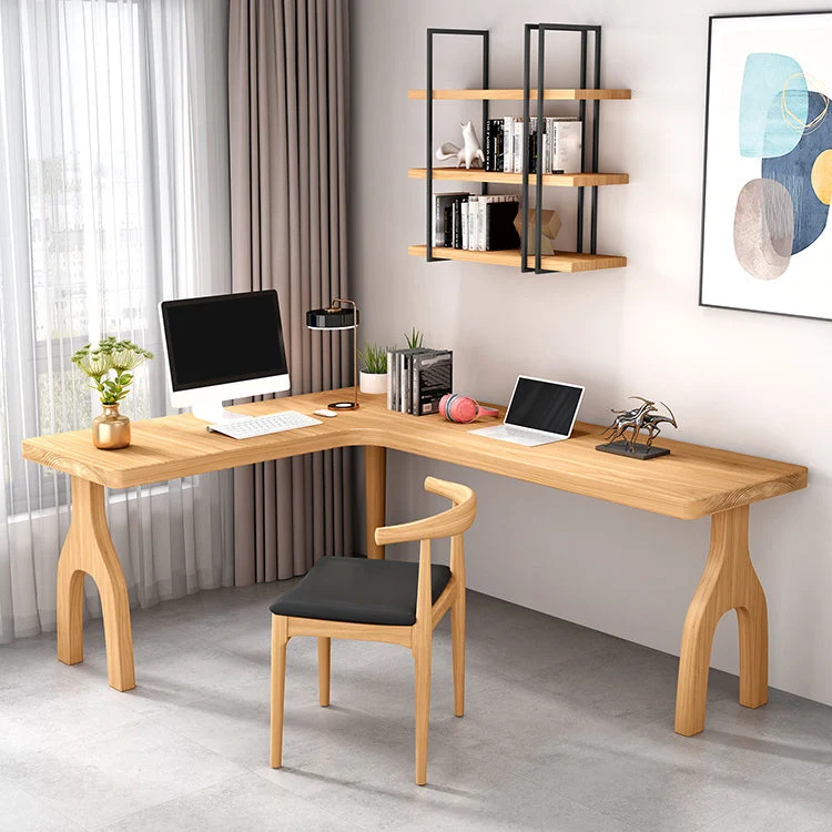 Bureau en forme de L en bois massif Bureau d'écriture moderne et contemporain pour la maison naturelle Clearhalo