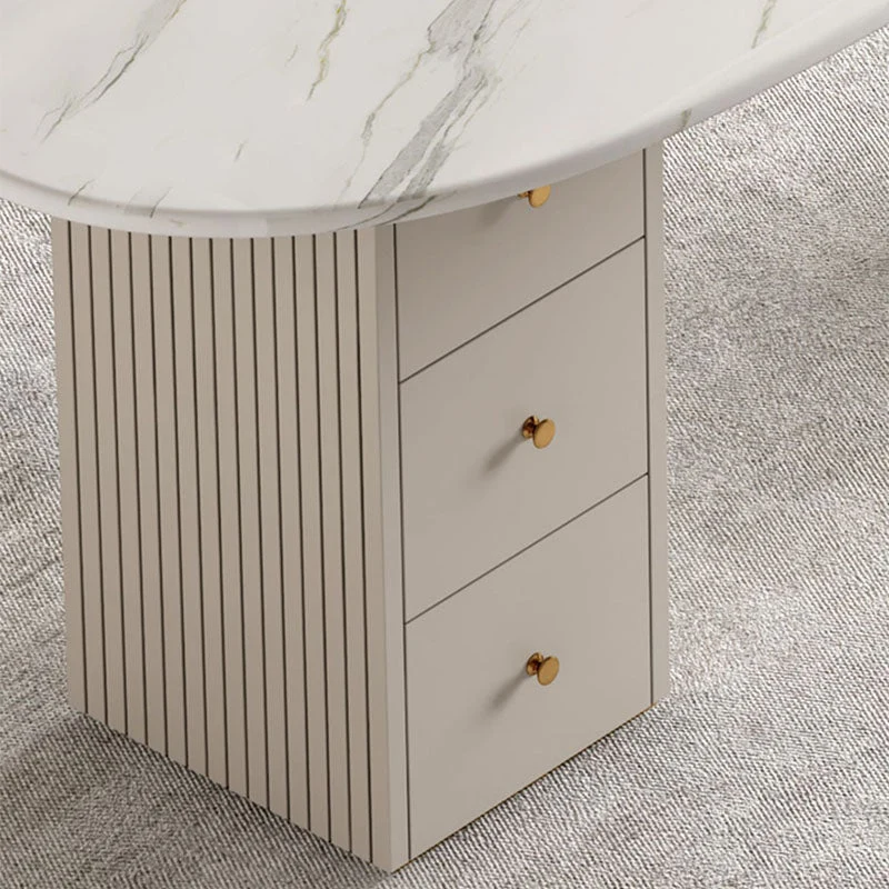 Bureau de forme irrégulière, bureau blanc avec pieds en métal et 3 tiroirs Clearhalo