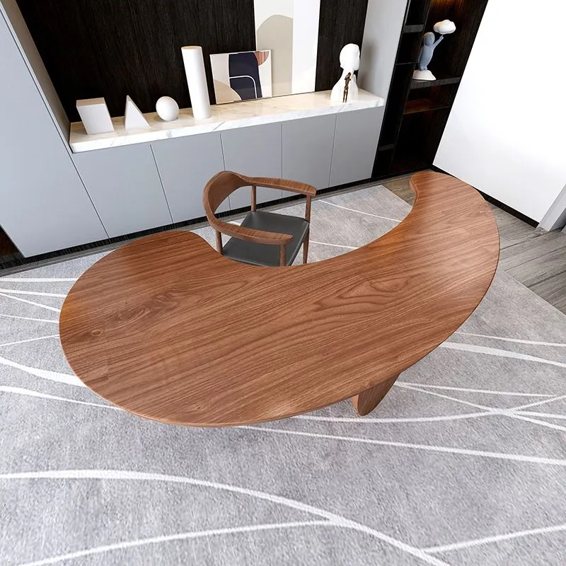 Bureau de forme moderne non conventionnelle, bureau d'écriture en bois massif pour la maison Clearhalo